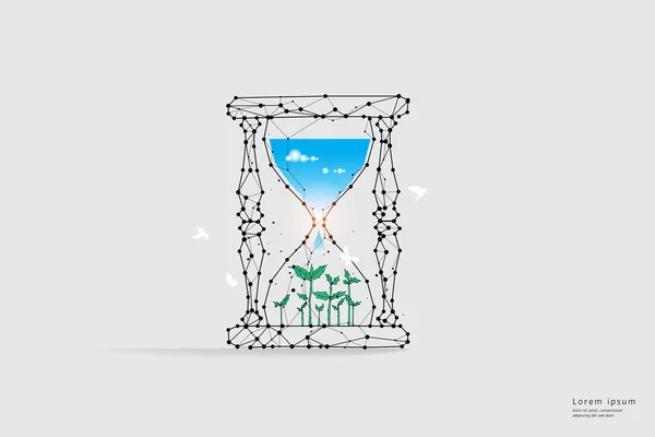 Arte Partículas Geometría Líneas Puntos Concepto Gráfico Vectorial Reloj Arena Vector De Stock