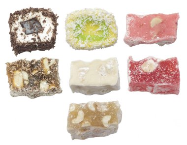 Türk lokumu izole sette beyaz üstten görünüm