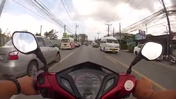 Riding Motorbike Road Small Tropical Town Thailand — Stock Video