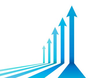 Blue Business Arrows yükseliyor. Başarı, Kâr ve İlerleme, Rekabet, İşbirliği ve Takım Çalışması İçin Yarışma