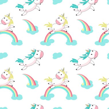 Sihirli unicorn gökkuşağı vektör seamless modeli ile