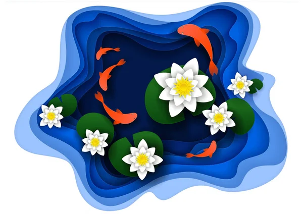 Разрезанная лилия воды на векторной иллюстрации озера — стоковый вектор