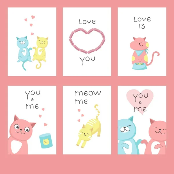 Amor gatos tarjetas de felicitación vector ilustración — Vector de stock