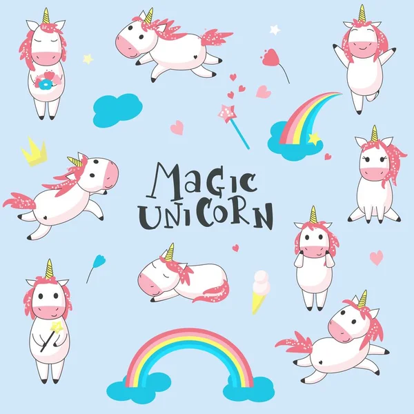 Magia unicornios vector dibujado a mano ilustración — Archivo Imágenes Vectoriales