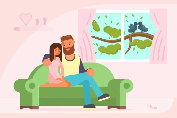 Pareja sentada en sofá vector ilustración plana — Archivo Imágenes Vectoriales