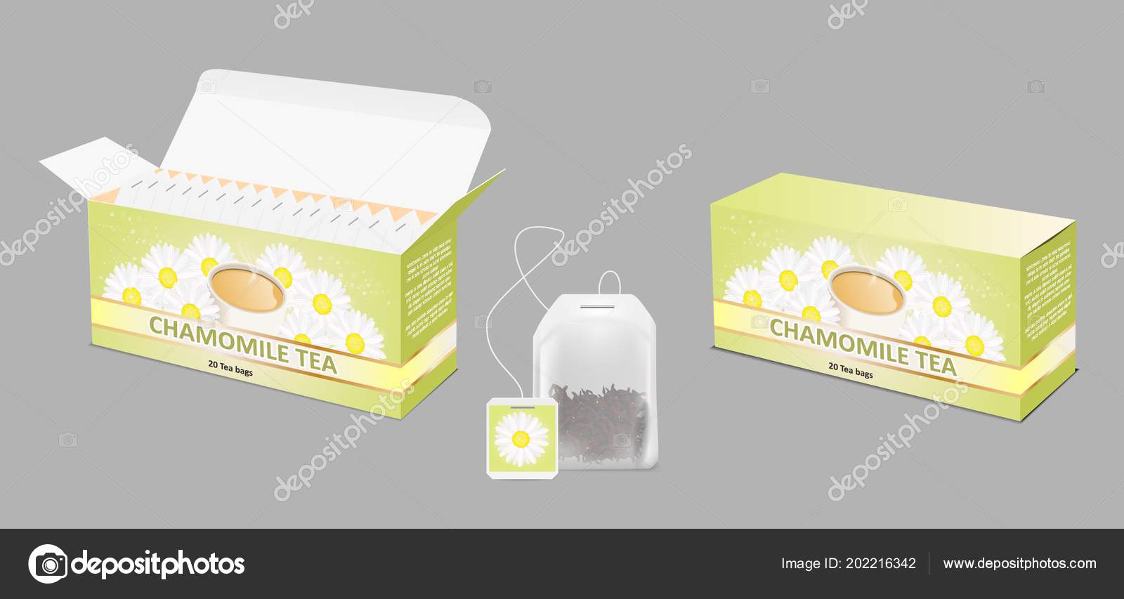 Download Chamomile Tea Package Vector Realistic Mockup Set Vector Image By C Siberianart Vector Stock 202216342