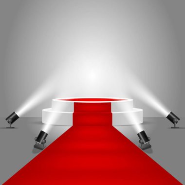 Vektör sahne ışıkları ve kırmızı halı ile sahne podyum