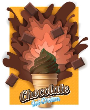 Çikolatalı dondurma poster vektör kağıt kesme