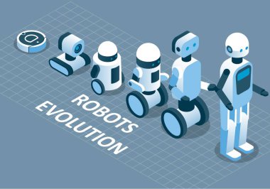 Robotlar vektör izometrik çizim evrimi