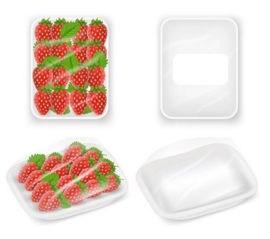 Çilek tepsi paket vektör gerçekçi örnekler