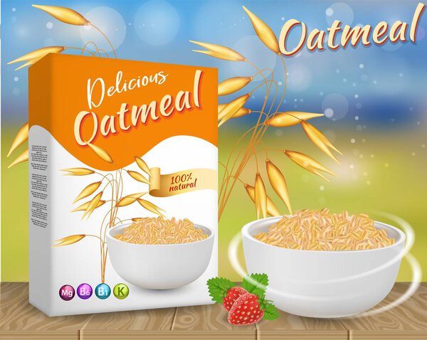 Векторная реалистичная иллюстрация рекламы овсянки
