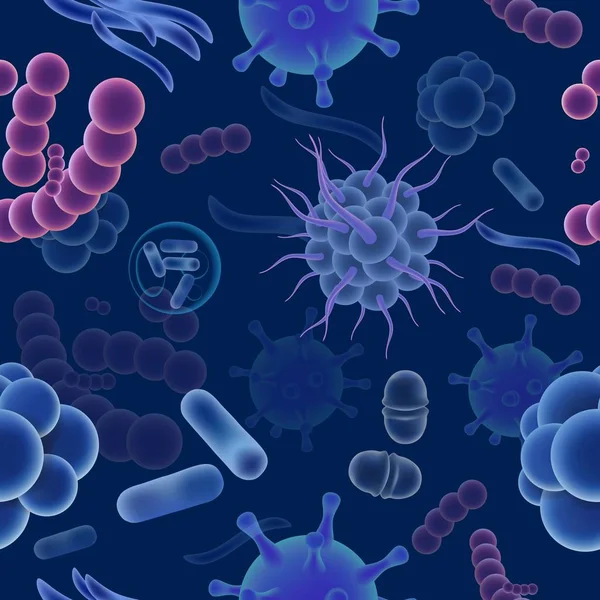 Vektor nahtlose Muster mit Viren und Mikroben — Stockvektor