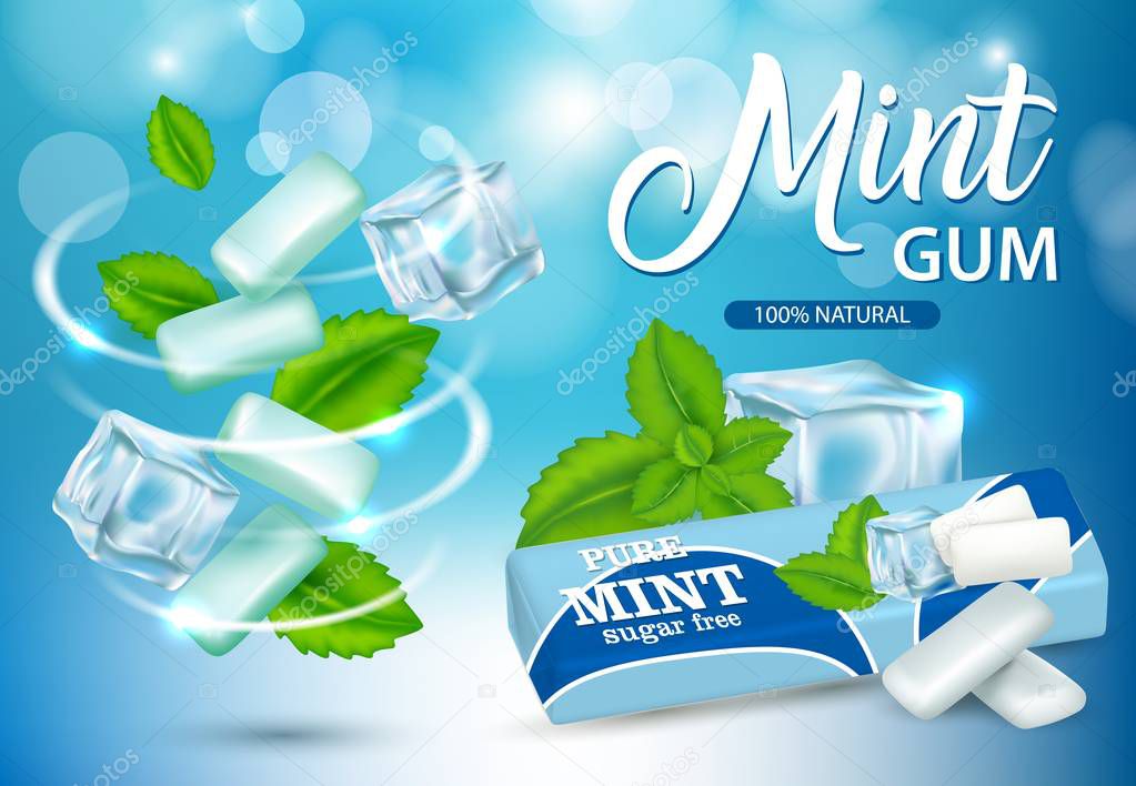 Mint chewing gum ads vector realistic illustration