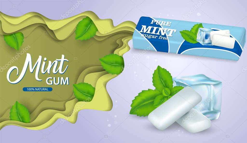 Download Mint Chewing Gum Vector Paper Cut Poster Template Bubble Gum Pads Green Mint Leaves Bubblegum Paper Package Mockup Copy Space Pure Mint And Sugar Free Chewing Gum Ads Premium Vector In PSD Mockup Templates