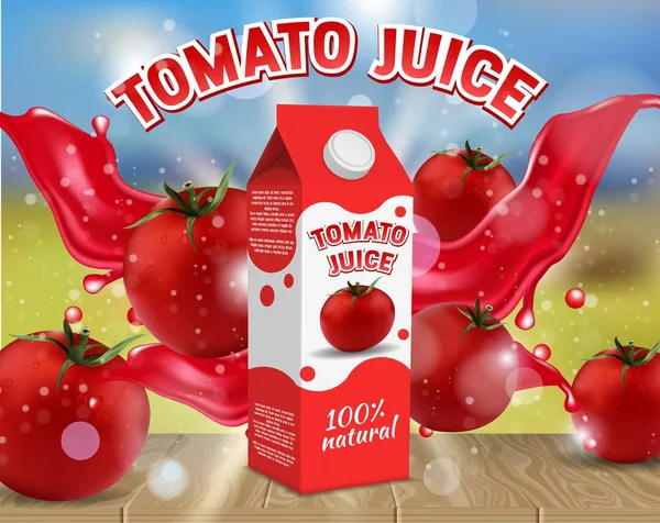 Realistyczne ilustracja wektorowa reklamy soku pomidorowego — Wektor stockowy