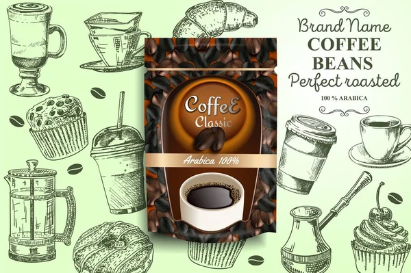 Kavrulmuş kahve çekirdekleri reklamlar vektör poster şablonu — Stok Vektör