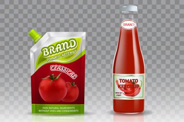Vektör gerçekçi mockup set paketleme Domates ketçap