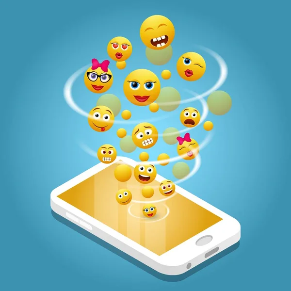 Mobile phone emoji vector realistic illustration — Stock Vector