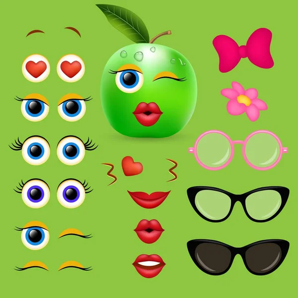 Apple Mädchen Emoji Schöpfer Vektor Design-Kollektion — Stockvektor