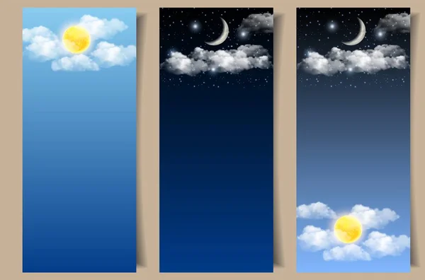 Vector set of day and night sky banners — Stock Vector