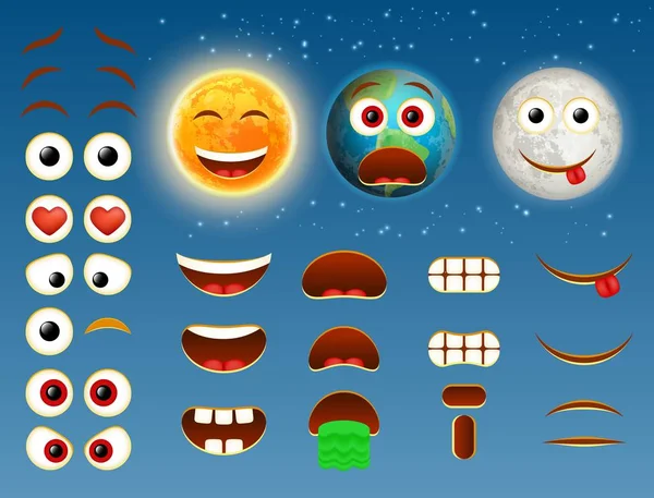 Soleil terre lune emoji vecteur design collection — Image vectorielle