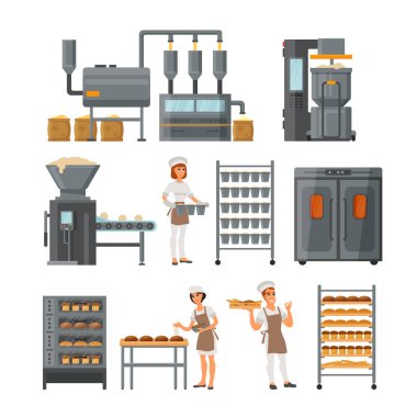 Vektör çizim ekmek üretim Icon set