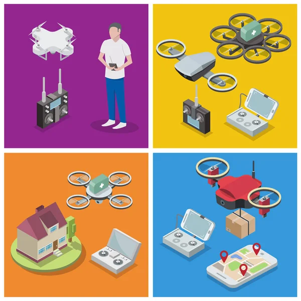 Vektör izometrik dron poster afiş şablon ayarla