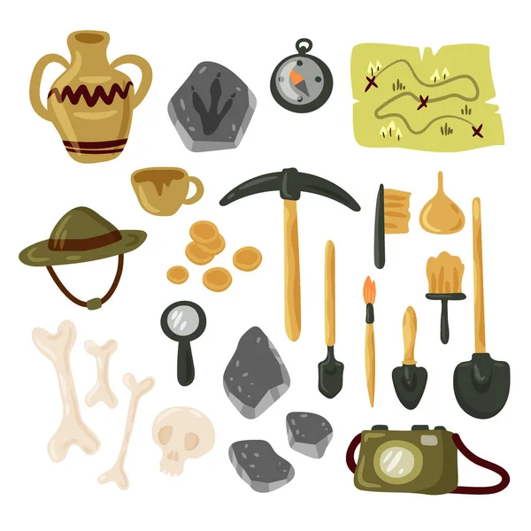 Icono de arqueología conjunto vector ilustración aislada — Vector de stock