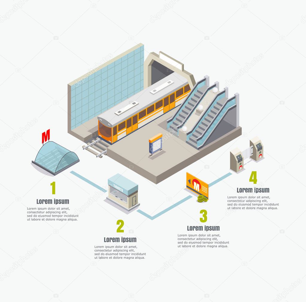 Vector isometric metro subway infographics