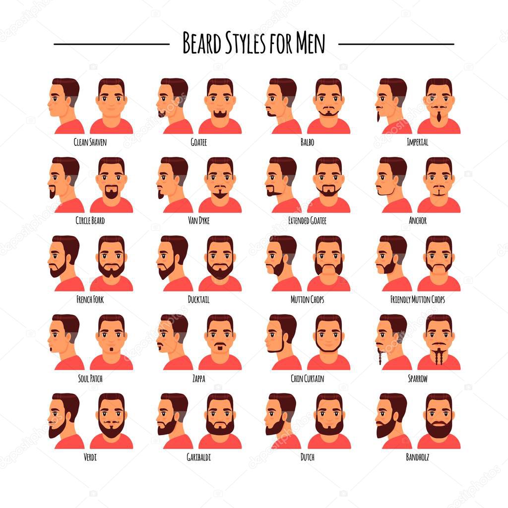 Beard styles for men icon set, vector illustration