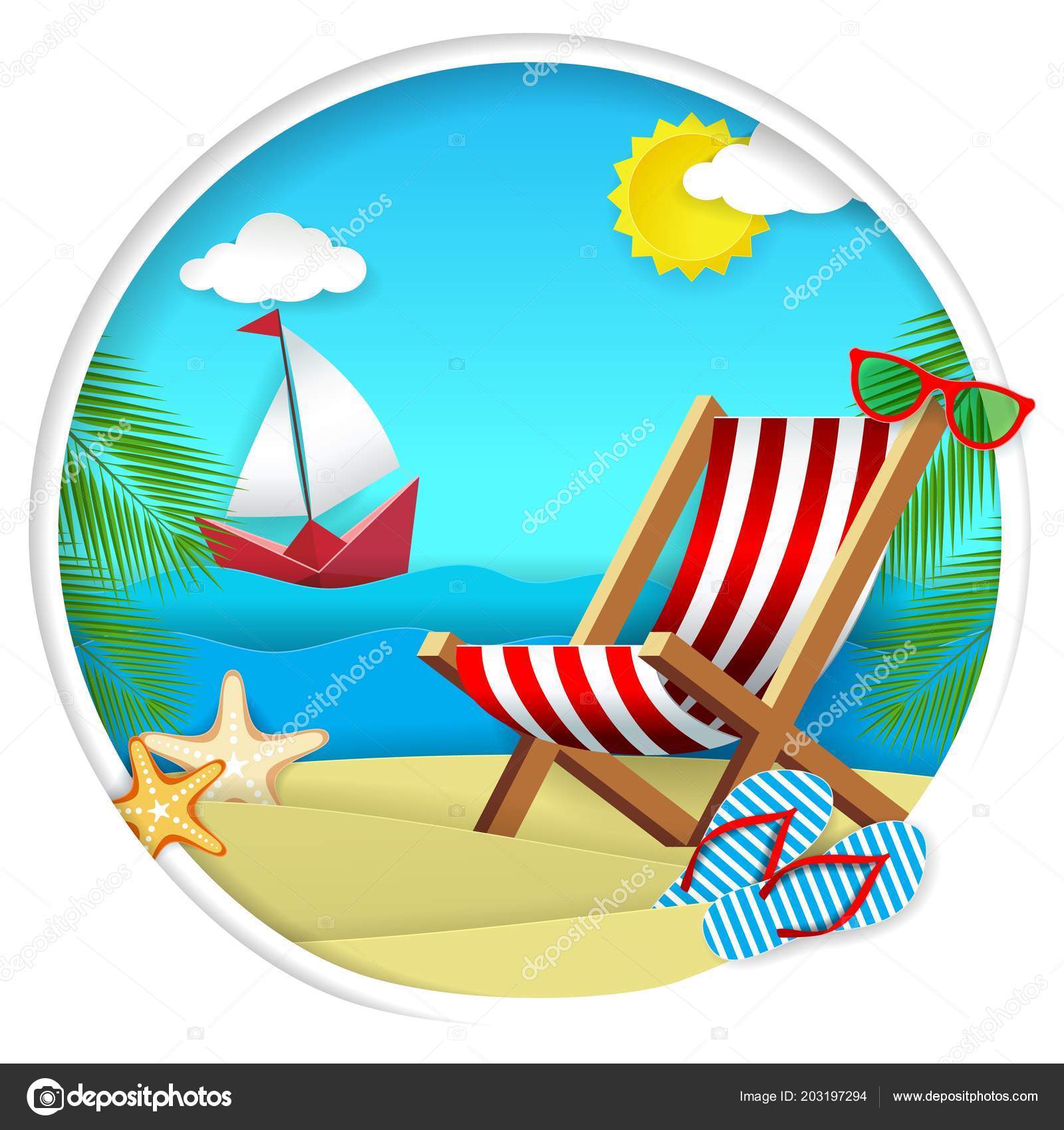 Summer beach vector paper cut illustration — Stock Vector © SiberianArt ...