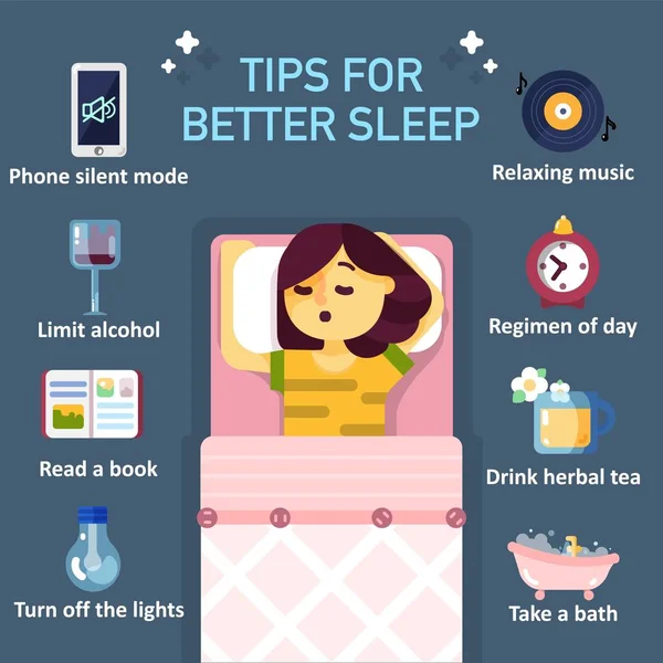 Daha iyi uyku vektör düz infographics için ipuçları — Stok Vektör