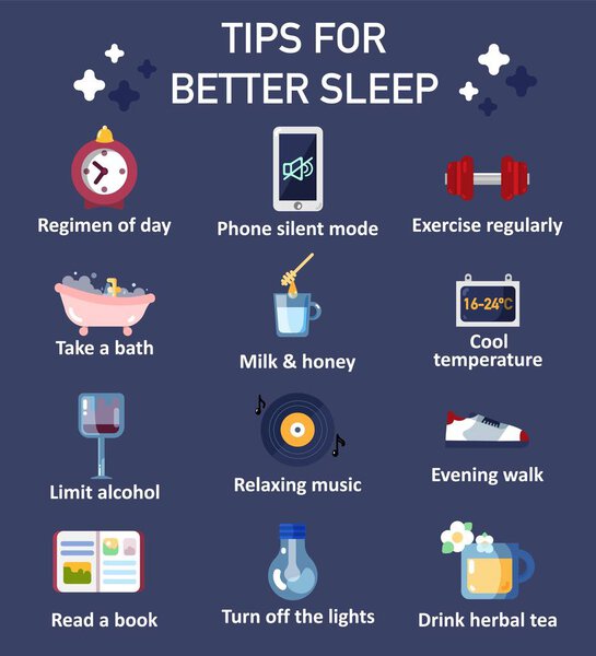Tips for better sleep vector flat icon set