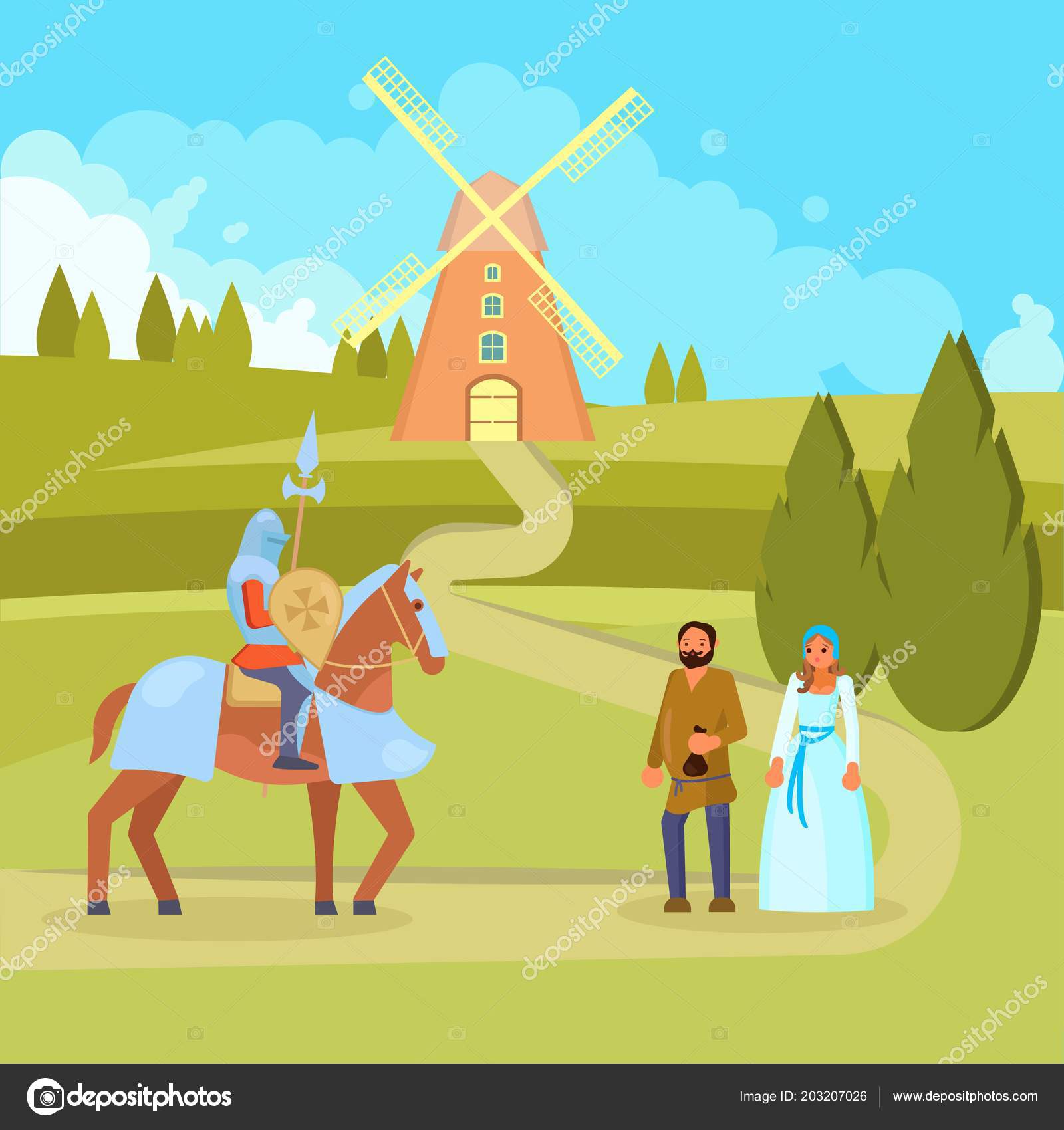 중세 현장 기사 농민 벡터 일러스트 레이 션 스톡 벡터 - ©SiberianArt 203207026, image size:1600x1700