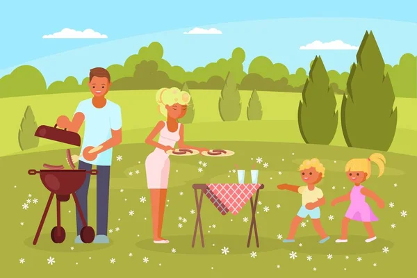 Familia bbq vector plano estilo diseño ilustración — Archivo Imágenes Vectoriales