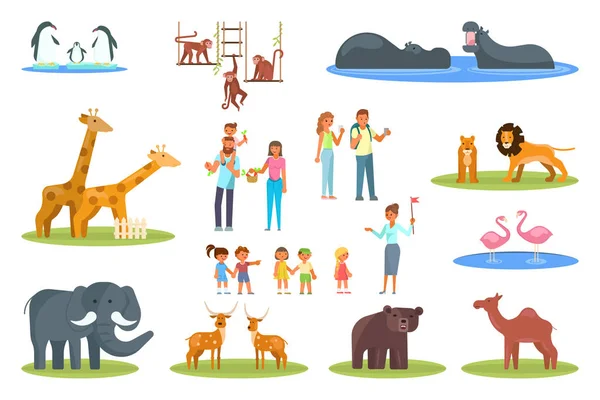 Ilustracja projekt płaski zoo ikona wektor zestaw — Wektor stockowy