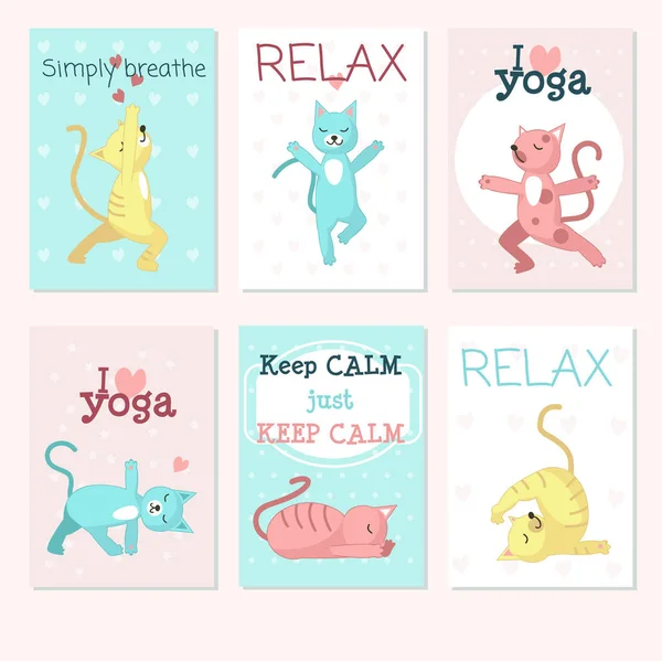 Set di modelli vettoriali di carte yoga per gatti — Vettoriale Stock