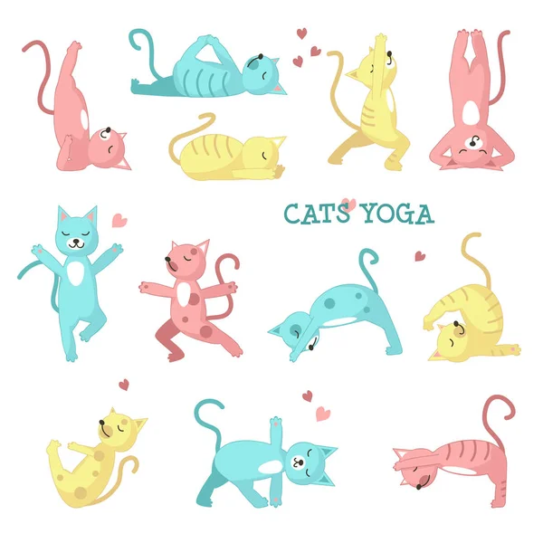 Gatti che fanno yoga pone illustrazione vettoriale — Vettoriale Stock