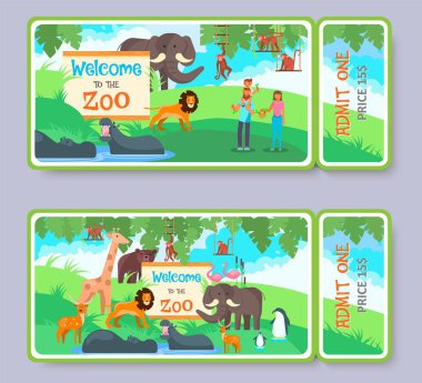 Hayvanat Bahçesi giriş bilet vektör şablon set