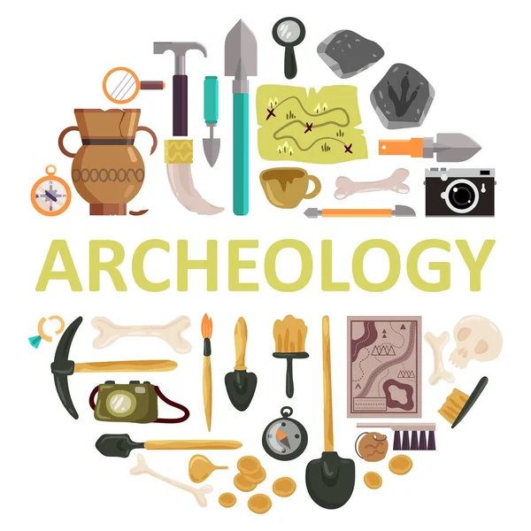 Icono de arqueología conjunto vector ilustración aislada — Vector de stock