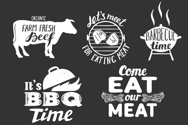 Barbecue vlees citaten vector etiketten badges set — Stockvector