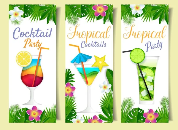 Ensemble de bannière de boisson d'été de cocktail de papier vectoriel coupé — Image vectorielle
