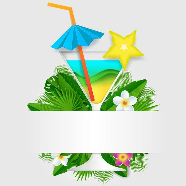 Modèle d'affiche de coupe de papier vectoriel cocktail tropical — Image vectorielle