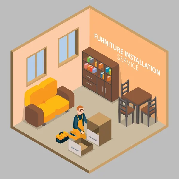 家具安装矢量等距概念 — 图库矢量图片