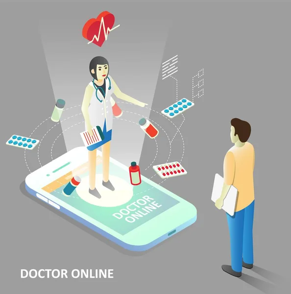 Doctor online vector isometric illustration — Stock Vector