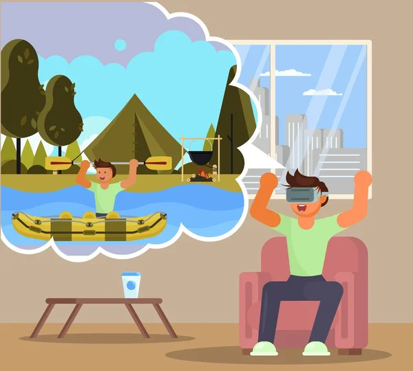 Realidade virtual rafting vetor ilustração plana — Vetor de Stock