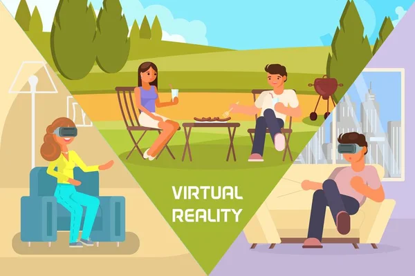 Realidade virtual data vetor ilustração plana —  Vetores de Stock