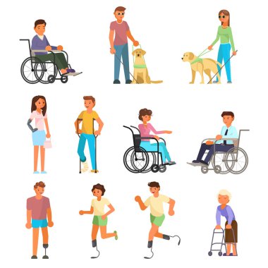Engelli insanlar düz izole Icon set vektör