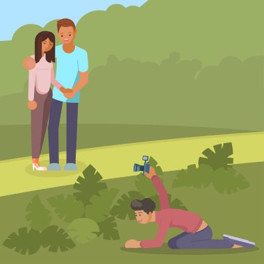 Paparazzi fotoğraf çekme vektör düz çizim