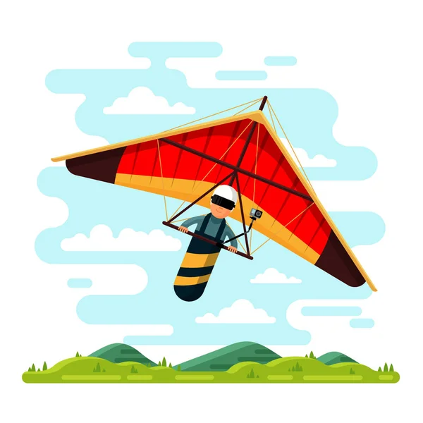 Man flying hang glider vector flat illustration — Stock Vector